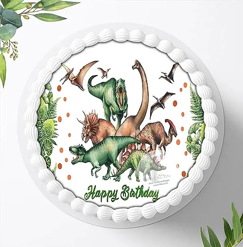 Für die Geburtstags Torte, Zuckerbild kompatibel mit: Dinosaurier, Essbares Foto für Torten, Fondant, Tortenaufleger Ø 20cm, 0952z