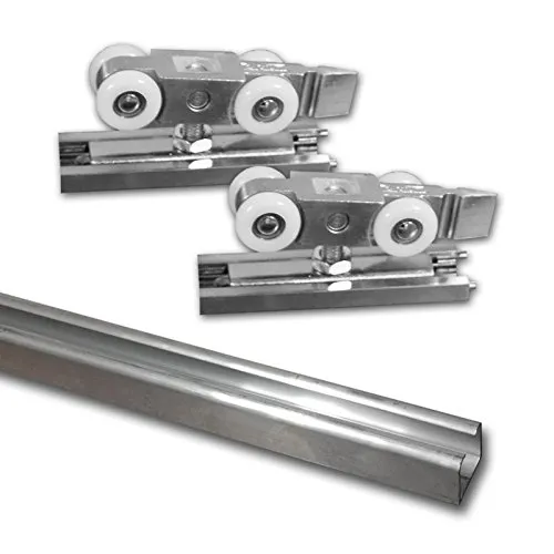 Schiebetür Beschlagset mit Laufwagen/Laufkatze | Wartungsfreie Geräuscharme Laufrollen | 2 Auflaufstopper mit Festhaltefunktion | Laufschiene 300 cm Aluminium | Belastbar bis max.100 kg