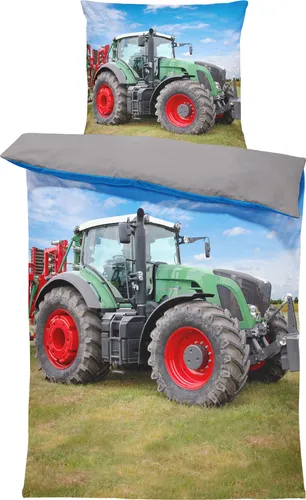 One Home Bettwäsche Traktor, 2-teilig, Mikrofaser - Bettwäsche mit Traktor-Motiv, ideal für Kinder und Erwachsene. Größe: 135 x 200 cm Bettbezug und 80 x 80 cm Kissenbezug. Hautsympathisch und pflegeleicht, für alle Jahreszeiten geeignet.