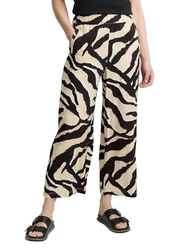 TOM TAILOR Damen Culotte in abstract teal zebra print - Stylische Stoffhose für Damen mit weitem Schnitt und hohem Bund. Aus 100% Viskose für ein angenehmes Tragegefühl, ideal für legere bis peppige Outfits.