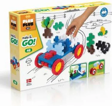 Plus-Plus BIG Make & Go! 46 - Kreatives Bauset - Bausets mit 46 Teilen für den Bau von Fahrzeugen, inkl. Grundplatte und BIG GO Rollen, fördert Kreativität und motorische Fähigkeiten.