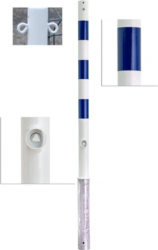 Absperrpfosten 60mm 2 Ösen 1,2m weiß-blau herausnehmbar Dreikant + Bodenhülse