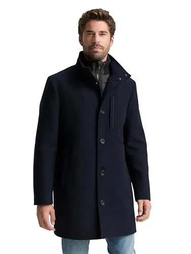 TOM TAILOR Wollmantel blau XXL (56/58) mit abnehmbarer Innenjacke - Funktionsjacke mit modischem Stehkragen und praktischer abnehmbarer Innenjacke, ideal für wechselhaftes Wetter und stylische Outfits.