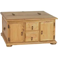 MiaMöbel Truhentisch Mexico 90x90 cm - Truhen aus massivem Pinienholz im rustikalen Landhausstil, stabil und langlebig. Wachsfinish intensiviert die Holzmaserung, ideal für ein gemütliches Wohnambiente.