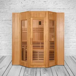 Finnische Sauna Alaska III aus Hemlockholz für 5 Personen mit großer Glastür