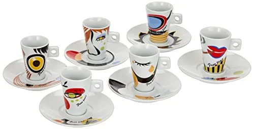 Zeller Espressotassen 26505 Faces - 12-teiliges Set aus hochwertigem Porzellan, 6 verschiedene Motive für stilvolle Kaffeetafeln