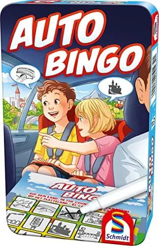 Schmidt Spiele 51434 Auto-Bingo - Buntes Reise-Spiel in Metalldose, ideal für 1-3 Spieler ab 5 Jahren, perfektes Unterhaltungs-Highlight für unterwegs