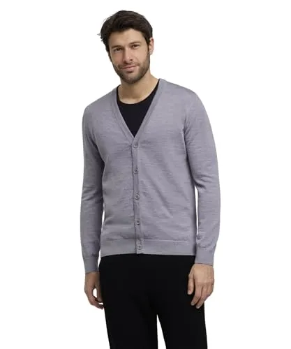 FALKE Herren Strickjacke Basic New Merino Cardigan M Cr Wolle weich elegant klassisch für Business und Freizeit 1 Stück, Grau Mid Grey Melange 3530, M