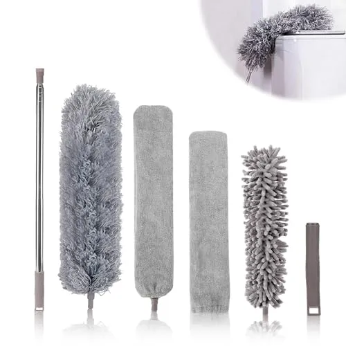 Sprifityy 6 Stück Staubwedel Teleskop,Staubwischer Waschbar Spinnwebenbesen mit Teleskopstiel.Teleskoplänge bis 250 cm,Staubbürste für Lücken,Decken,Spinnweben,Deckenventilatoren