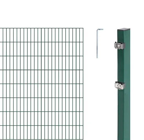 Alberts Doppelstabmattenzaun 10 tlg. Komplettset | 160 cm hoch, 8 m lang, grün - Robuster Doppelstabmattenzaun im 10-teiligen Set, ideal für sicheren Gartenzaun. Langlebig und rostfrei dank feuerverzinktem Stahl, einfach zu montieren und erweiterbar.
