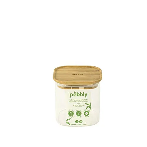 Pebbly QUADRATISCHER GLASBEHÄLTER MIT BAMBUSDECKEL - 800ml