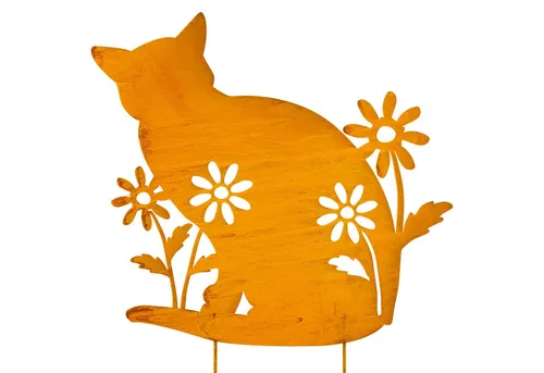 Blümelhuber Katzen Deko Roststecker - Gartenfiguren für Außen, rustikale Katzenfigur als Blickfang für Terrasse und Balkon, perfekt als Geschenk für Katzenliebhaber.