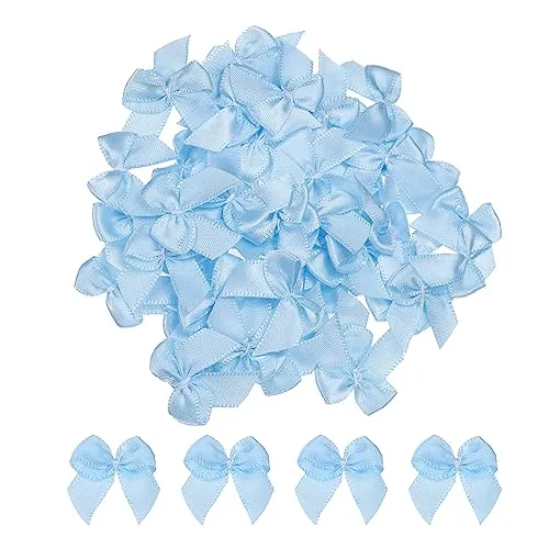 sourcing map 50 Stück Mini Satinband Schleifen 2,5cm Stoff Satinschleife Blume Bögen Ribbon Mini Band Bowtie für Handwerk Basteln Nähen Harre Hochzeit Geburtstag Party Blau