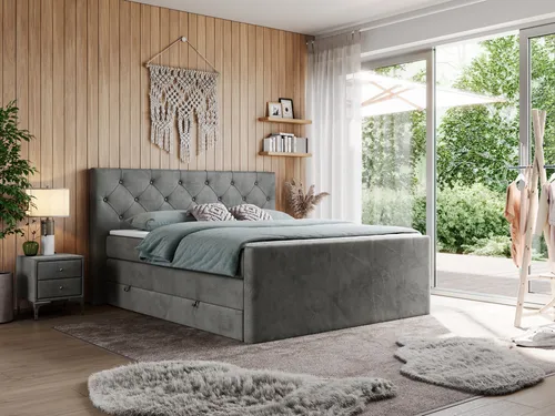 MKS Boxspringbett Dunkelgrau 200x200 cm - Hochwertiges Boxspringbett mit 7-Zonen-Matratze für optimalen Schlafkomfort und ausgezeichnete Unterstützung. Mit praktischen Aufbewahrungsmöglichkeiten ideal für Ihr Schlafzimmer.