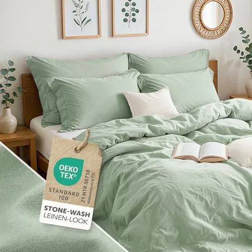 Blumtal Bettwäsche 155x220 - Stone Washed Baumwolle - Bettwäsche-Sets aus 100% OEKO-TEX zertifizierter Baumwolle, atmungsaktiv und hautfreundlich, im gemütlichen Vintage-Look mit Hotelverschlüssen für maximalen Schlafkomfort.