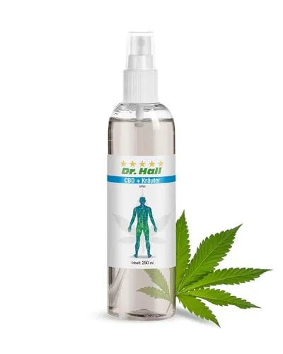 Dr. Hall CBD + Kräuter Spray, 250 ml - Hautpflege mit Hanföl & Kräuterextrakten, belebendes Körperspray mit einfacher Anwendung, ideal nach Sport