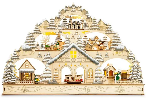 SIKORA Schwibbogen LB44 XL LED Holz Schwibbogen mit Motor - Großer Holz Lichterbogen mit 7 Figuren und drehendem Zug. Die stromsparende LED-Technologie und die liebevoll gestalteten Winter-Szenen schaffen eine festliche Atmosphäre.