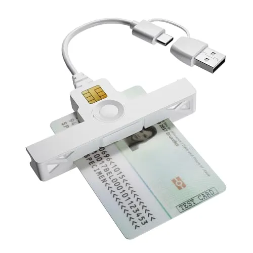 2-IN-1 Mini Lecteur Carte Identité Belge de Type-C & USB-A, Lecteur Carte Conducteur Chronotachygraphe, Lecteur Carte Puce Gesundheitskarte/e-Steuer/Fahrerkarten