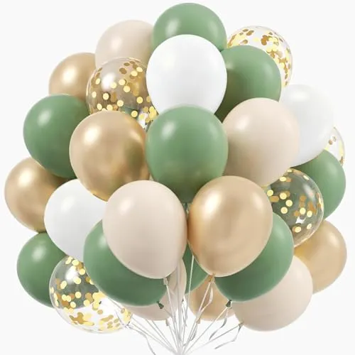 Luftballons Grün Gold, 60 Stück Latex Luftballons Salbeigrün Beige Set
