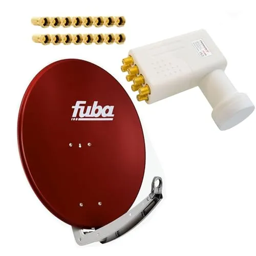 Premium X Satelliten-Komplettanlage Fuba DAA 780 R - 74x84 cm Alu Rot, windlast- und witterungsbeständig, ideal für bis zu 8 Teilnehmer mit HD-Übertragung