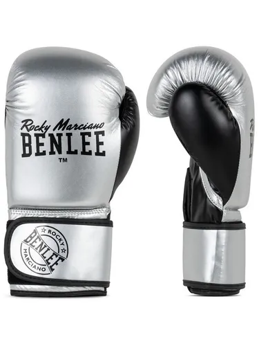 BENLEE Boxhandschuhe Carlos Silver/Black 08 oz - Boxhandschuhe aus Kunstleder mit breitem Klettverschluss für optimale Handgelenk-Stabilität und mehrlagiger Polsterung für maximalen Schutz.
