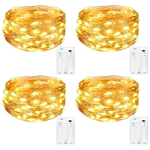 kolpop [4 Stück LED Lichterkette Batterie, 5m 50er Micro LED Lichterkette Draht Innen Batteriebetrieben Lichterketten für Zimmer für Party Weihnachtsbaum Halloween Hochzeit Deko(Warmweiß)