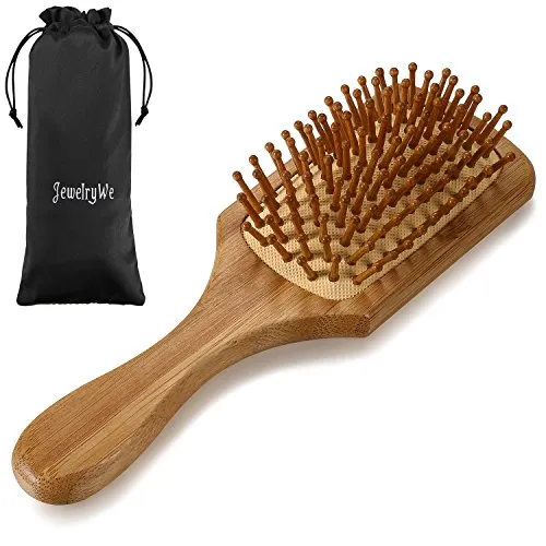 JewelryWe Natur-Haar-Bürste Holz Natural Line Paddle-Brush, 9-reihig, zum täglichen Durchkämmen und Entwirren der Haare, abgerundete Borsten, antistatisch für lange und dicke Haare