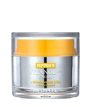 Medi Peel Peptide 9 Vitanol Cream Pro 50g - Tagespflege mit 9 Peptiden und Niacinamid, reduziert Altersflecken und feine Linien für eine strahlende, glatte Haut.