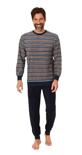 Normann Herren Frottee Schlafanzug lang mit Bündchen - Elegante Optik in Braun, Größe 48 - KUSCHELIGER FROTTEE: Der langärmlige Schlafanzug in eleganter Streifenoptik bietet optimalen Tragekomfort bei kühlen Nächten. Mit Bündchen für perfekten Sitz und in geprüfter Qualität – ideal für entspannte Nächte.