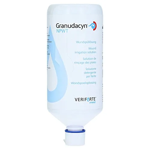 Granudacyn Wundspüllösung NPWT 1000 ml - Arzneimittel zur Wundreinigung, unterstützt die Heilung und ist rezeptfrei erhältlich - ideal für die moderne Wundversorgung.