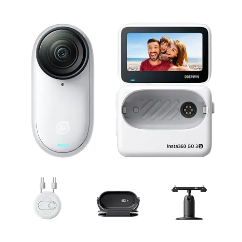 Insta360 GO 3S 128 GB - Tragbare 4K Mini-Kamera, Freihand-POVs, Überall anbringbar, Stabilisierung, 140 min Akku, 10 m wasserdicht, KI-Bearbeitung, Apple Find My, für Vlogs, Reisen, Outdoor