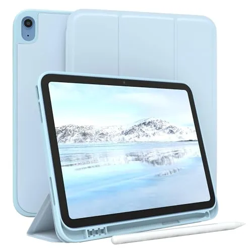 EAZY CASE - Schutzhülle mit Stifthalter für iPad 10. Generation 2022 Case 10.9 Zoll Hülle mit Stifthalterung Tablet Cover Touchpen Smartcase aufstellbar Klappcase Auto Sleep Wake Up Etui Blau