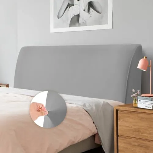 Caijin Bettkopfteil Hussen Bett Kopfteil Bezug, Weicher Strecken Samtstoff Staubdicht, Staubdichte Schutzhülle für gepolsterte Schlafzimmer Kopfteil, Samt Stoff (150-170 cm(Queen), Hellgrau)