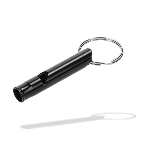 Signalpfeife 'Echo' aus Aluminium - robuste Trillerpfeife mit Schlüsselring - effektive Handpfeife für Outdoor, Sport und Hundetraining - kompakte Schiedsrichterpfeife, Farbe:schwarz