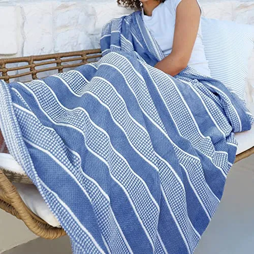 Catalonia Classy Decke Flauschige Kuscheldecke, Super weiche Fleece Sofadecke Plüsch-Flanell-Decke für Couch und Bett, TV-Decke, Reise, Camping, Geschenk, 150x130cm, Blaue Streifen