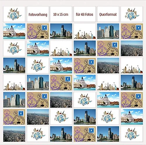 trendfinding® Fotovorhang 10x15cm Hoch und Querformat Foto Bilder Postkarten Format Fotowand Fotogalerie Fototaschen Fotohalter Taschenvorhang Fotos (48 Fotos Querformat 10x15)