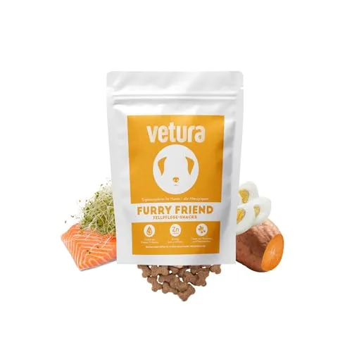 Vetura Furry Friend | Fellpflege-Snacks für Hunde & Katzen | Funktionale Hundeleckerli für Hunde & Katzen | Hautpflege-Snacks mit Lachsöl, Biotin & Zink | Getreidefrei | Für Haut & Fell | 80 Stück