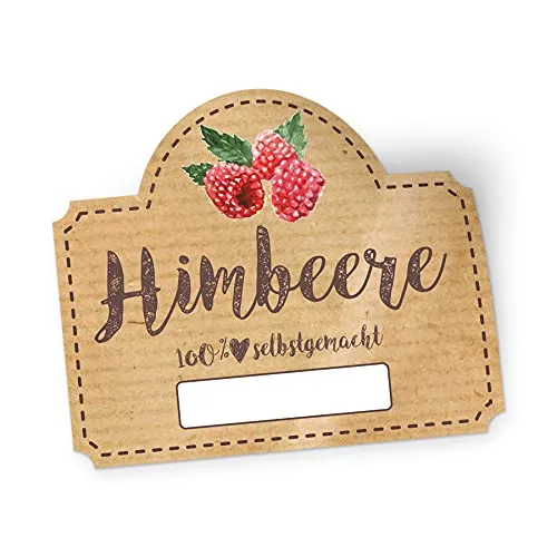 itenga 50x Marmeladen Etikett Himbeere Aufkleber 100% selbstgemacht Sticker braun selbstklebend für Marmelade Einmachgläser Geschenke - hochwertiges Papier - 4,5x3,8cm