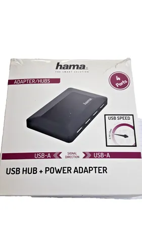 Hama USB-Hub 4-fach USB-A 2.0 Verteiler Splitter Adapter mit Kabel und Netzteil