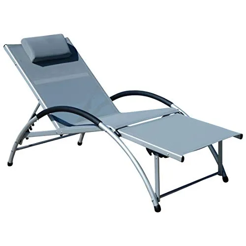 ALEOS. Gartenliege Sonnenliege Fitnessliege Bauchmuskeltrainer stabile Aluminium Konstruktion mit atmungsaktiven Kunststoffgewebe und Kopfpolster FIT-GRAU