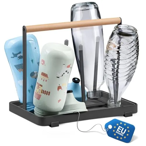 D&D Living All-in-One Flaschenhalter für SodaStream - Babyflaschenabtropfgestelle, universell einsetzbar für alle Flaschenarten, platzsparend und mit verbessertem Design für effizientes Trocknen.