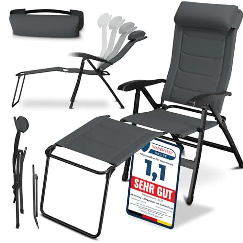 ELONEO Campingstuhl faltbar mit abnehmbarer Beinauflage