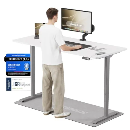DESKSPACE PRO höhenverstellbarer Schreibtisch elektrisch (180x80cm) – Ergonomisches Stehpult mit Memory-Funktion und USB-Anschluss
