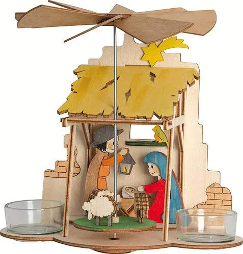 Kuhnert Bastelset Pyramide mit Krippe aus Holz - Figuren - Erzgebirgische Holzkunst zum Zusammenbauen, fördert die Kreativität und sorgt für festliche Stimmung