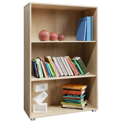 Casaria Bücherregal Vela, Eiche Holz 3 Fächer - Multifunktionales Bücherregal aus hochwertigem Eichenholz mit höhenverstellbaren Einlegeböden für individuellen Stauraum – ideal für Küche und Büro.