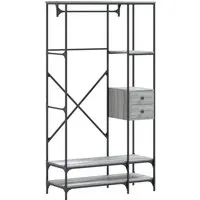 vidaXL Kleiderständer mit Ablagen – Grau Sonoma Holzwerkstoff - Garderobe mit viel Stauraum und stabiler Konstruktion. Perfekt für kleine Räume, bietet Platz für Kleidung, Schuhe und Accessoires.