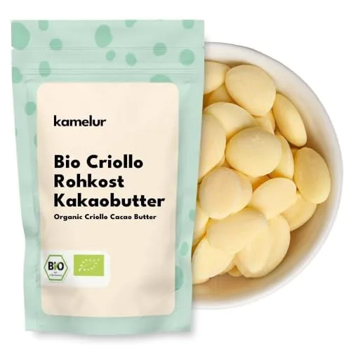 Kamelur BIO Kakaobutter 500g - Kaltgepresst aus Criollo Kakaobohnen - Kochschokolade in bester Bio-Qualität, 100% ohne Zusätze und ideal für die Schokoladenherstellung oder als Zutat für kreative Rezepte.