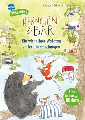 Hörnchen & Bär. Ein wirbeliger Waldtag voller Überraschungen: Der Bücherbär. Lesen lernen mit Bildern. Zum Vor- und Mitlesen. Bilder ersetzen Hauptwörter