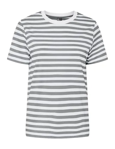 PIECES Damen Pcria Ss Tee Stripes Noos Bc T-Shirt, Ultimate Grey ,M