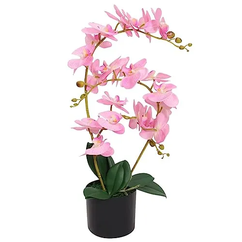 vidaXL Künstliche Orchidee 65 cm - Rosa Kunstpflanze mit Topf - Seiden- & Kunstblumen: Lebensechte 65 cm hohe Orchidee mit 21 Blüten, ideal für pflegeleichte Dekoration im Zuhause oder Büro.